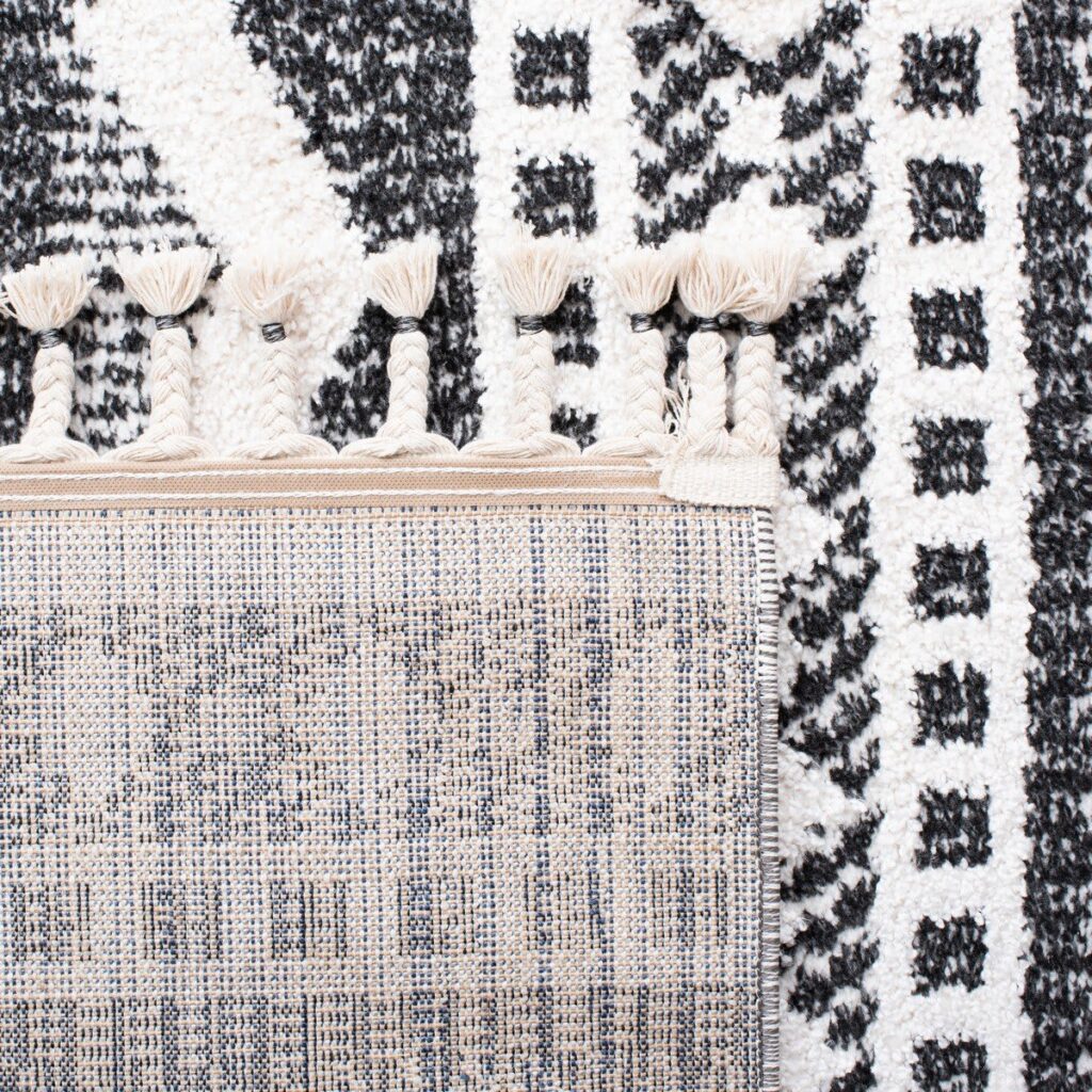 Safavieh Moroccan Tassel Shag Mts484A Ivory – Black Area Rug